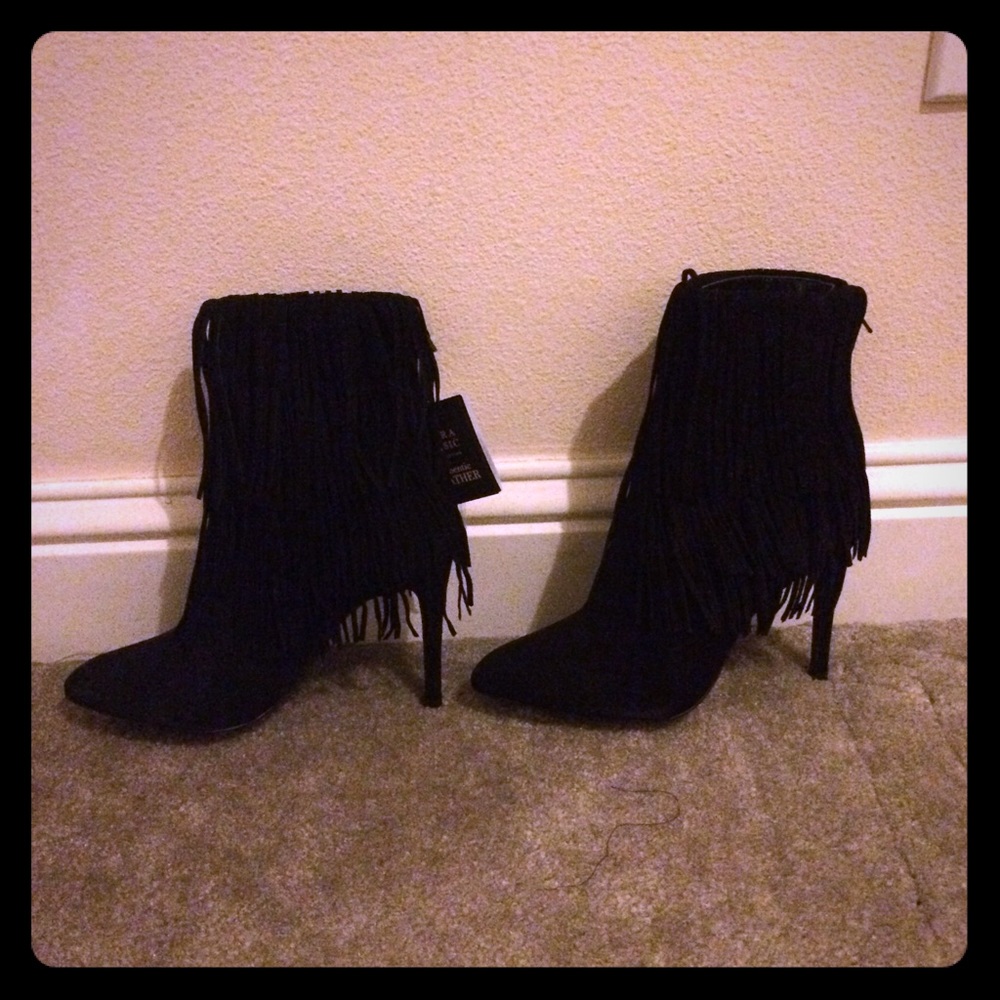 COPY - Zara Leather Fringe Booties New with Box